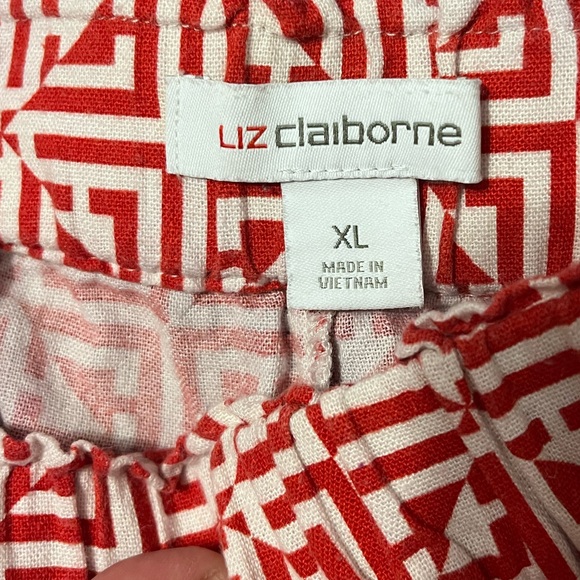 Liz Claiborne New High Waist Flat Front Geometric Red White Shorts XL LINEN - Picture 6 of 7